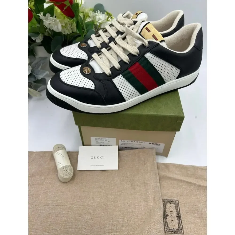 Men's Gucci screener web stripe leather sneakers size 12.5 fits 13 US